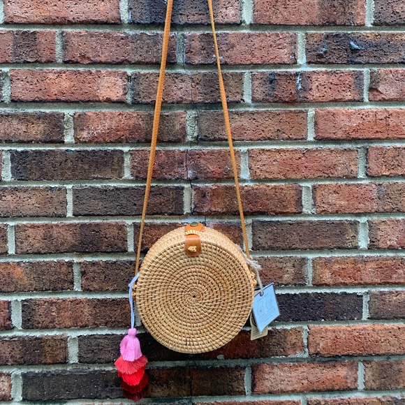 Unbranded Handbags - Round Wicker Basket Rattan Purse Bag Woven Beach Shoulder Crossbody Handbag NEW